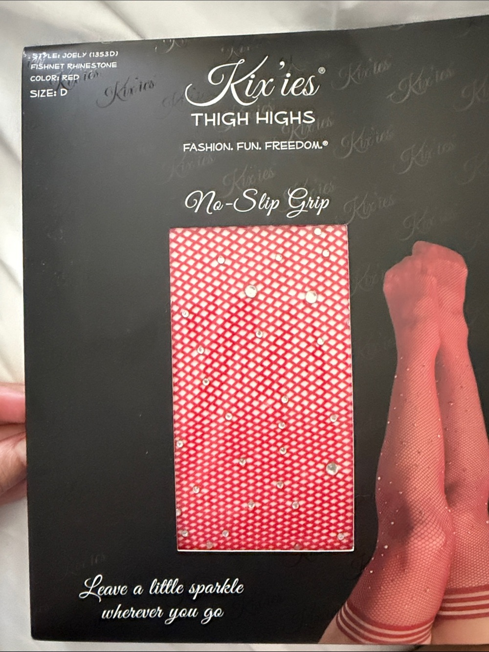 Red Rhinestone Fishnet Thigh Highs with No-Slip Grip